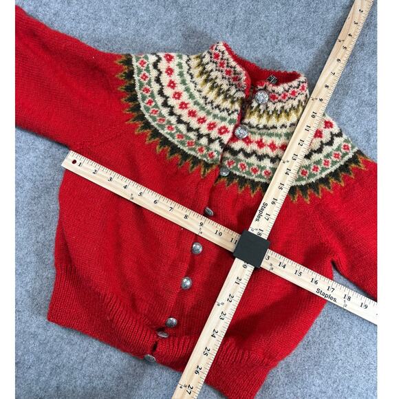 VTG 50s William Schmidt Oslo Norway Cardigan Sweater Womens Red Fair Isle Small - Picture 3 of 9